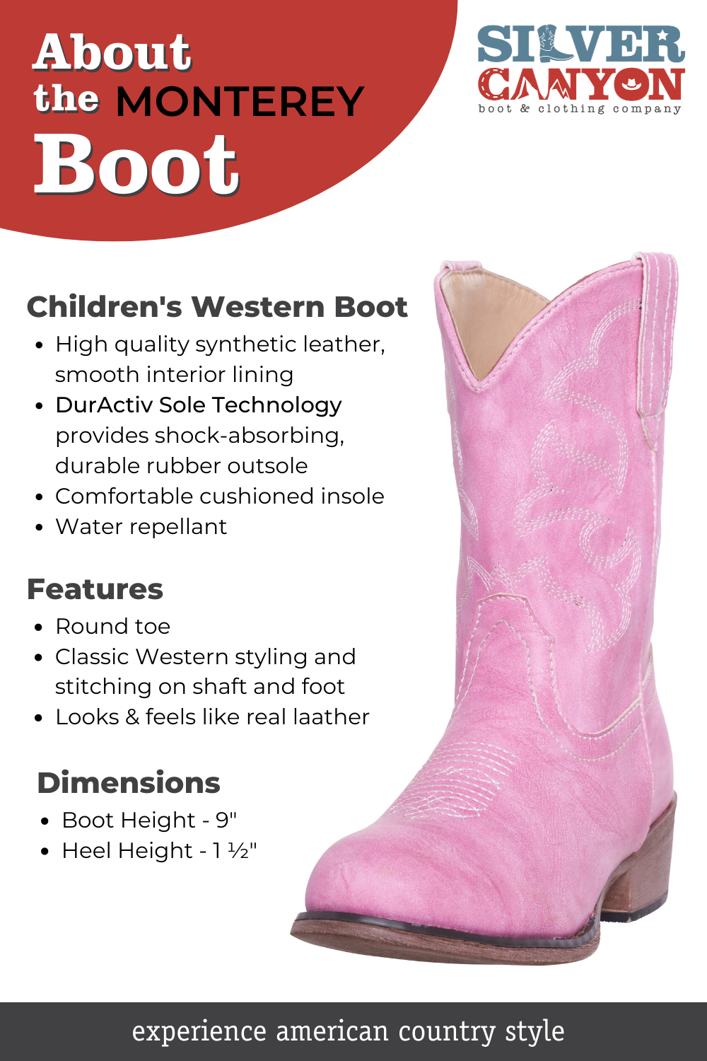 Children Western Kids Cowboy Boot | Monterey Red for Girls by Silver Canyon