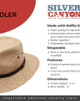 Silver Canyon Mens Chandler Raffia Straw Western Cowboy Fedora Sun Hat - Natural