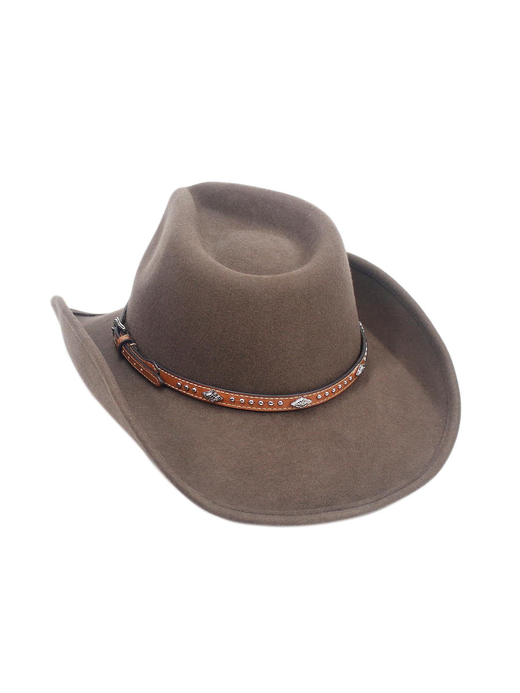 MF Western Hat Band with Conchos and Bone Beading, Brown