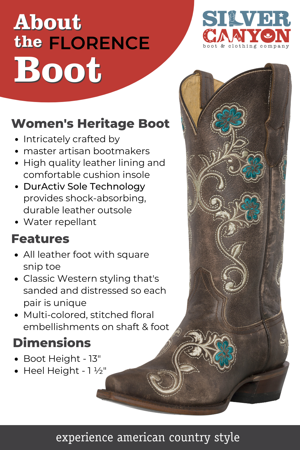 Womens Western Cowgirl Cowboy Boots, Florence Heritage Square Snip Toe by Silver Canyon, Black, Purple Flowers