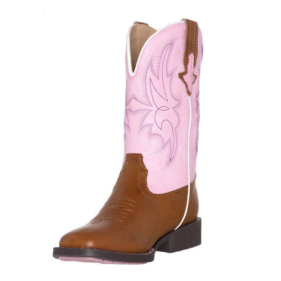 Children Western Kids Cowboy Boot | Austin Pink Brown Square Toe for Girls by Silver Canyon