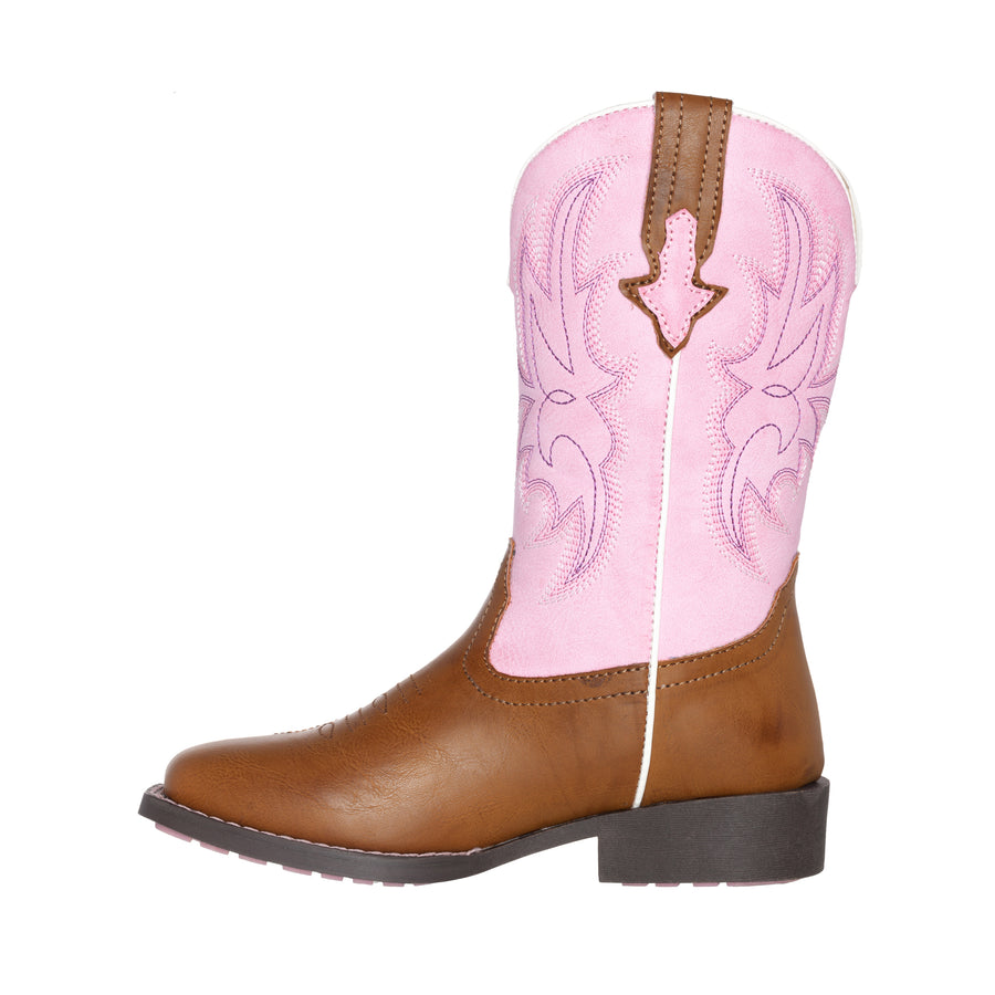 Children Western Kids Cowboy Boot | Austin Pink Brown Square Toe for Girls by Silver Canyon