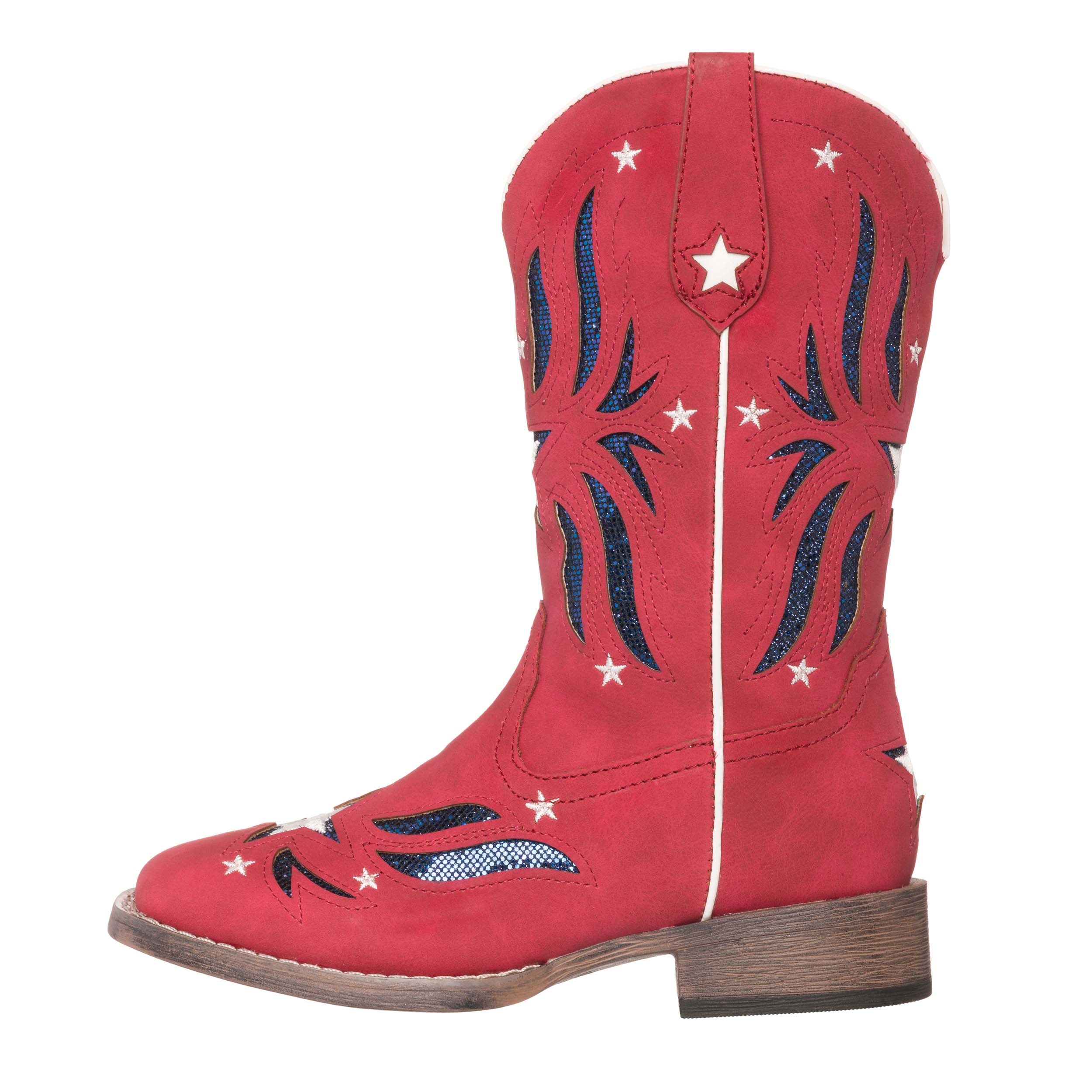 Children Western Kids Cowboy Boot | Star Glitter Red Americana Flag for Girls by Silver Canyon