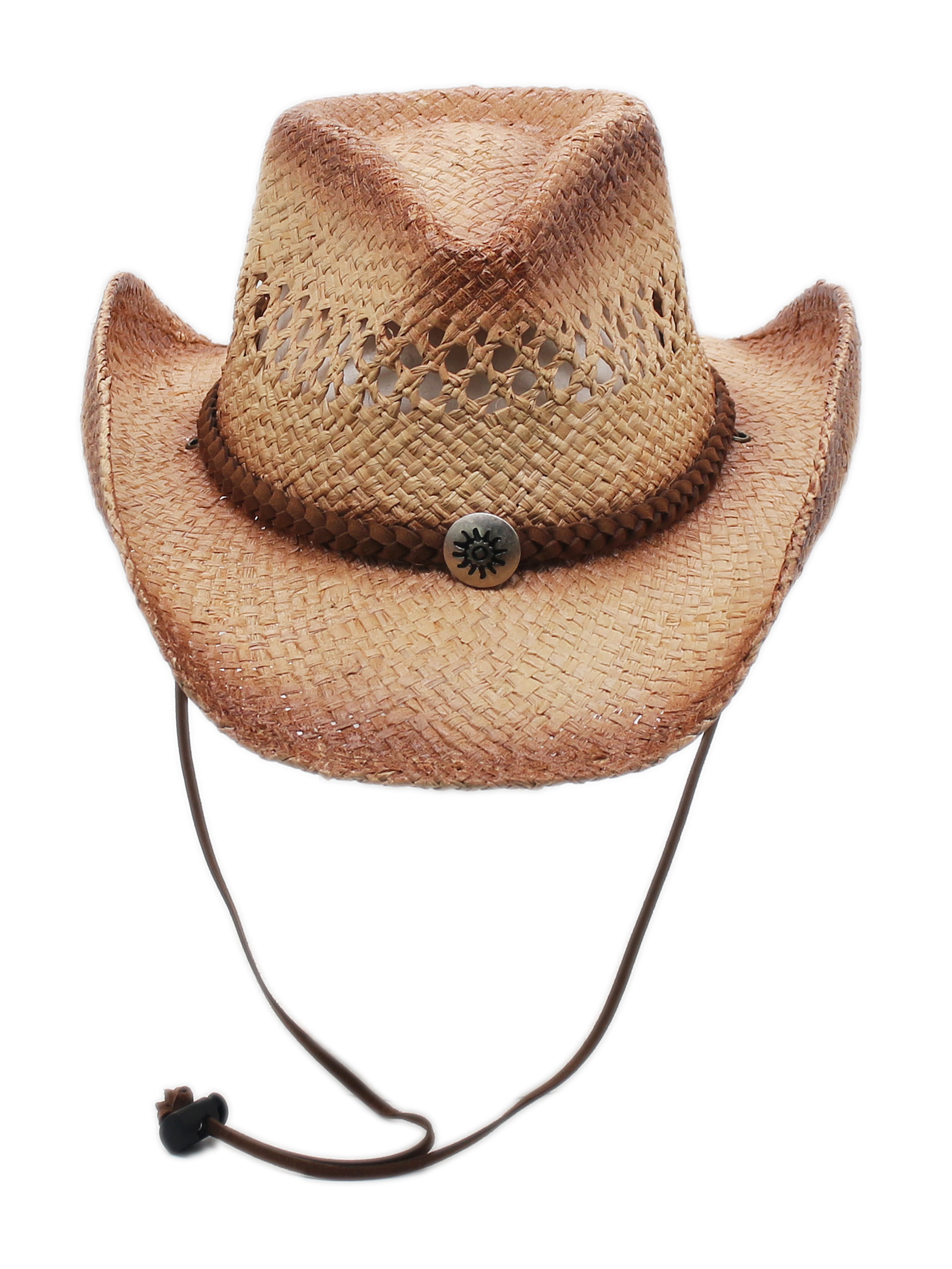 Silver Canyon Men&#39;s Tucson Raffia Straw Cowboy Sun Hat w/ Chin Strap - Natural