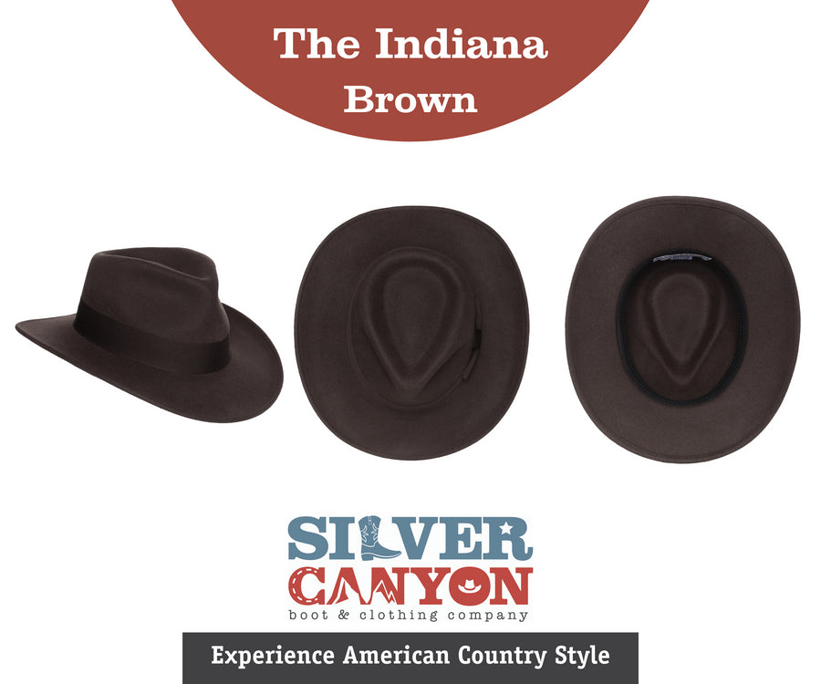 Men’s Indiana Outback Fedora Hat |Brown Crushable Wool Felt by Silver Canyon
