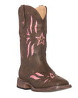Children Western Kids Cowboy Boot | Star Glitter Brown Square Toe for Girls by Silver Canyon
