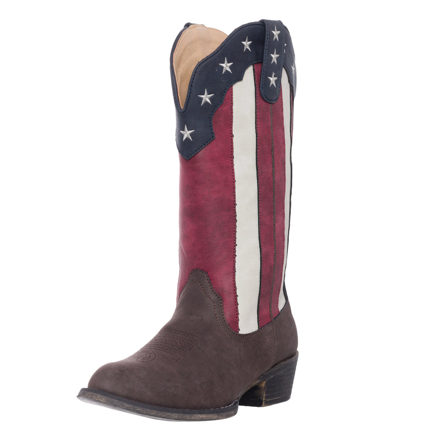 Womens Western Cowgirl Cowboy Boot, Cimmaron Americana Round Toe by Silver Canyon, Flag