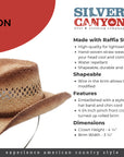 Silver Canyon Men's Tucson Raffia Straw Cowboy Sun Hat w/ Chin Strap - Natural