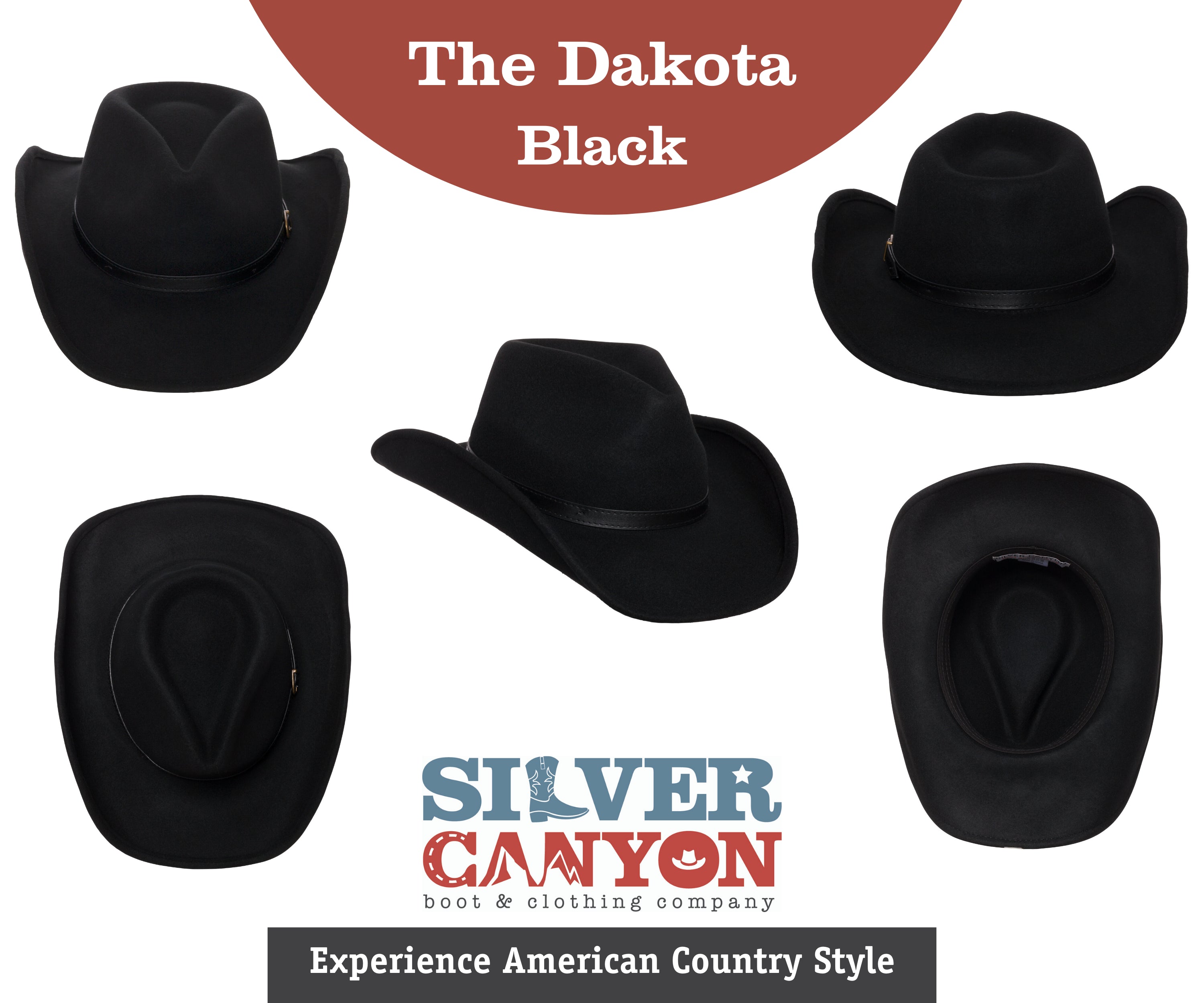 Men's Outback Wool Cowboy Hat Dakota Black Shapeable Western Felt
