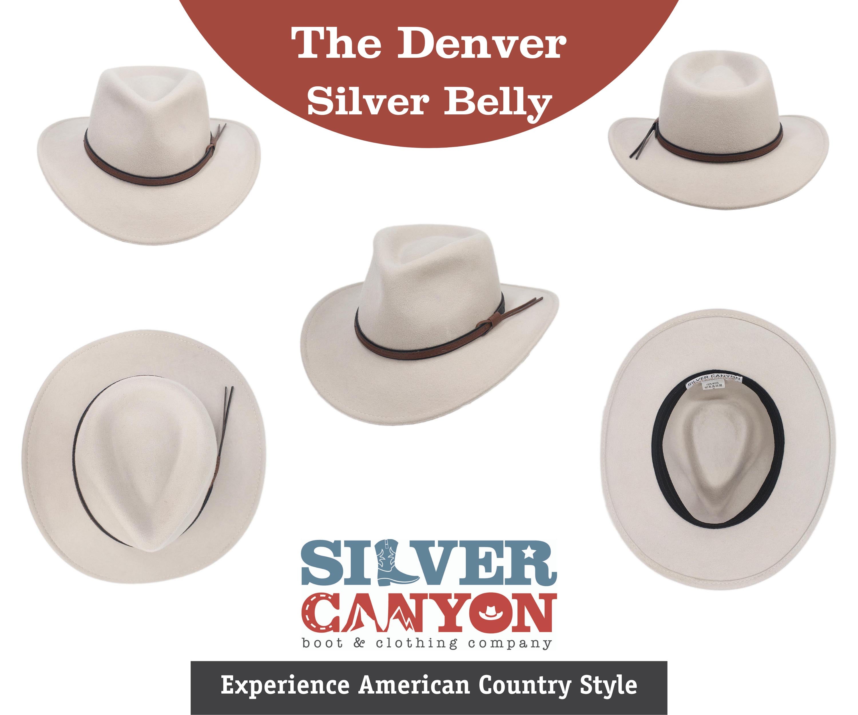 Silver Canyon Men&#39;s Denver Crushable Wool Felt Western Style Cowboy Hat - Silver Belly