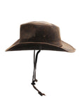 Silver Canyon Men’s Teton Faux Leather Outback Hiking Black Western Hat with Chin Cord