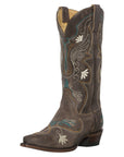 Womens Western Cowgirl Cowboy Boots, Juliet Heritage Square Snip Toe by Silver Canyon, Brown, Cream Flowers