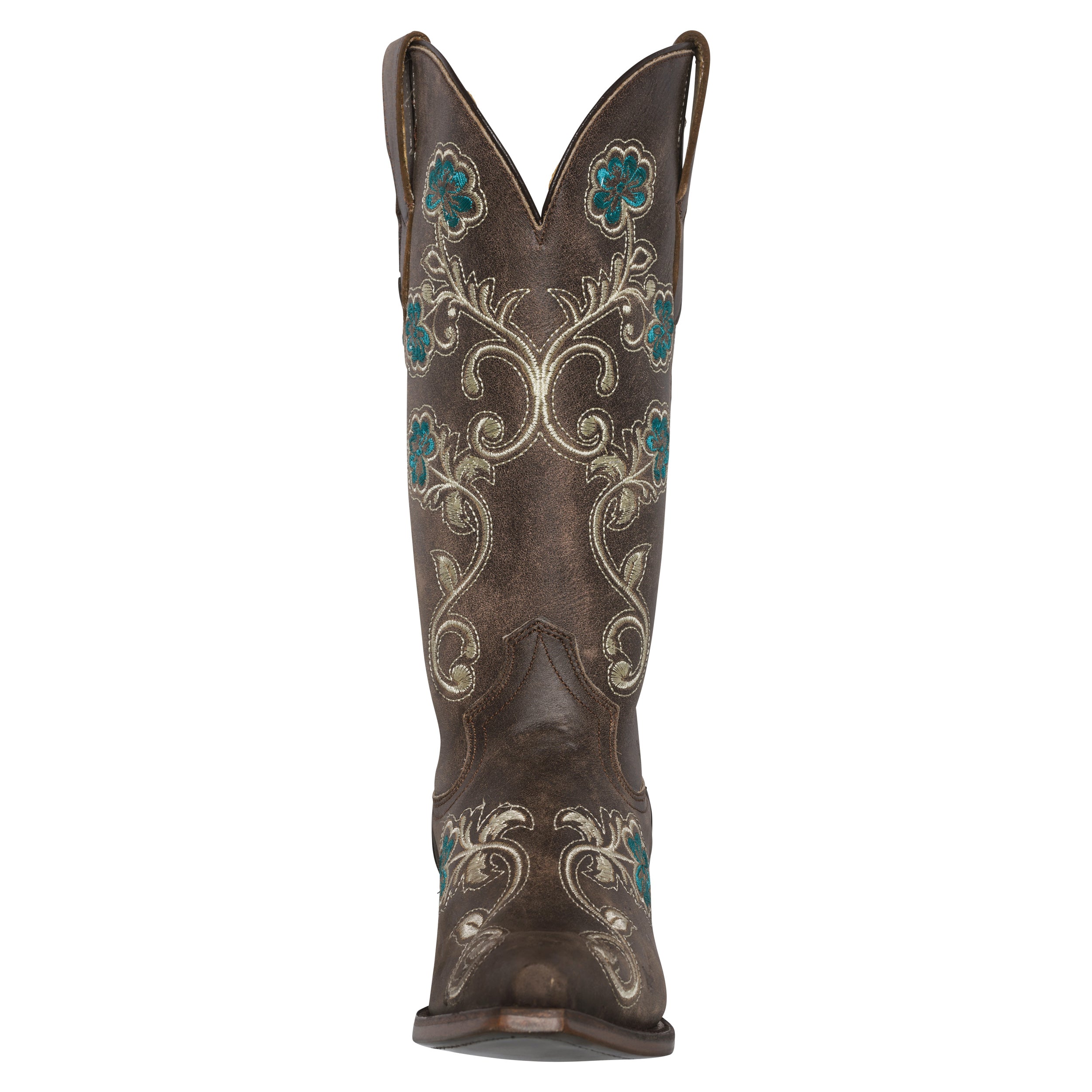Womens Western Cowgirl Cowboy Boots, Florence Heritage Square Snip Toe by Silver Canyon, Brown, Turquoise Flowers