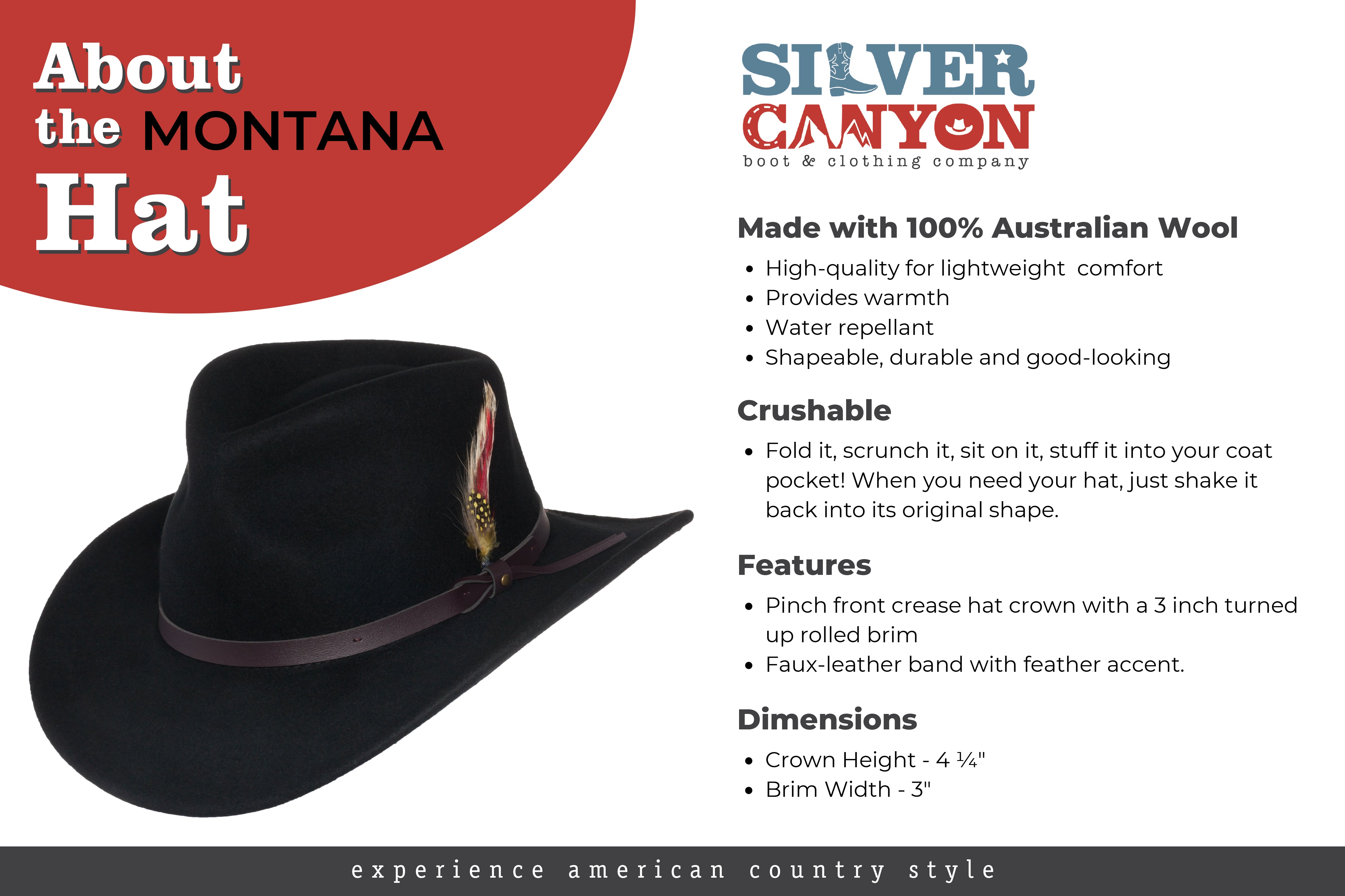 Men’s Outback Wool Cowboy Hat |Montana Putty Crushable Western Felt By Silver Canyon