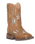 Children Western Kids Cowboy Boot | Star Glitter Toddler Tan Square Toe for Girls by Silver Canyon