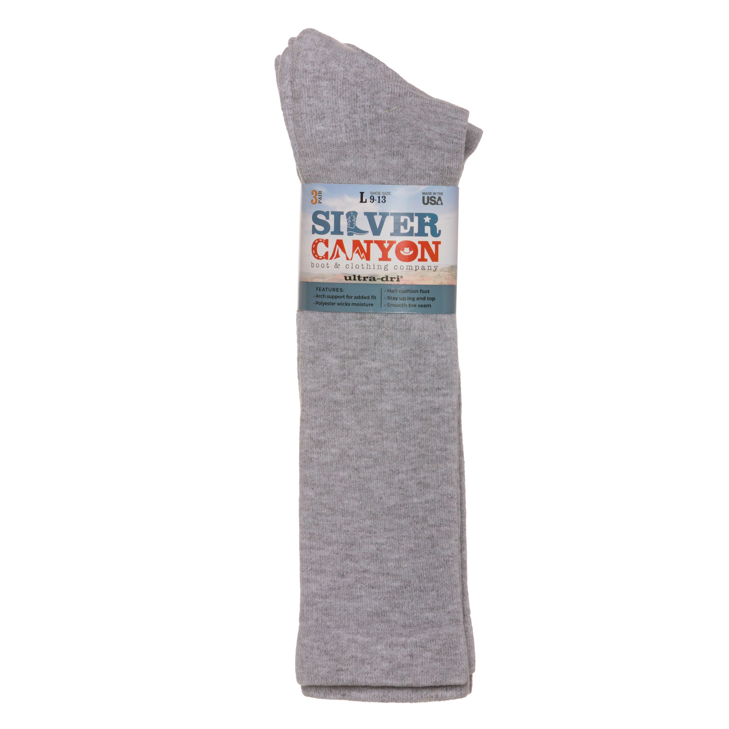 Silver Canyon Western Comfort Cowboy Boot Sock, Over the Calf, (3 Pack)