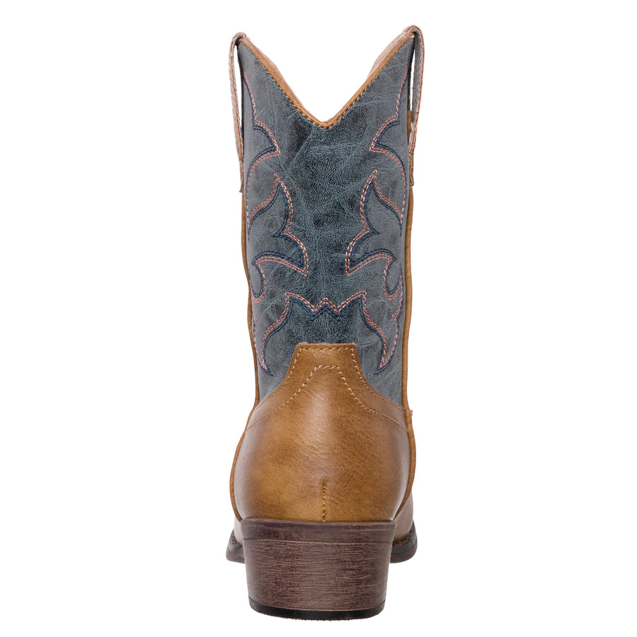 Children Western Cowboy Cowgirl Boot, Monterey by Silver Canyon for Boys, Girls, Vintage Blue Brown