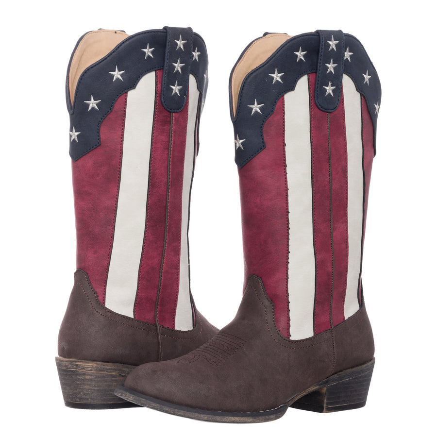 Womens Western Cowgirl Cowboy Boot, Cimmaron Americana Round Toe by Silver Canyon, Flag